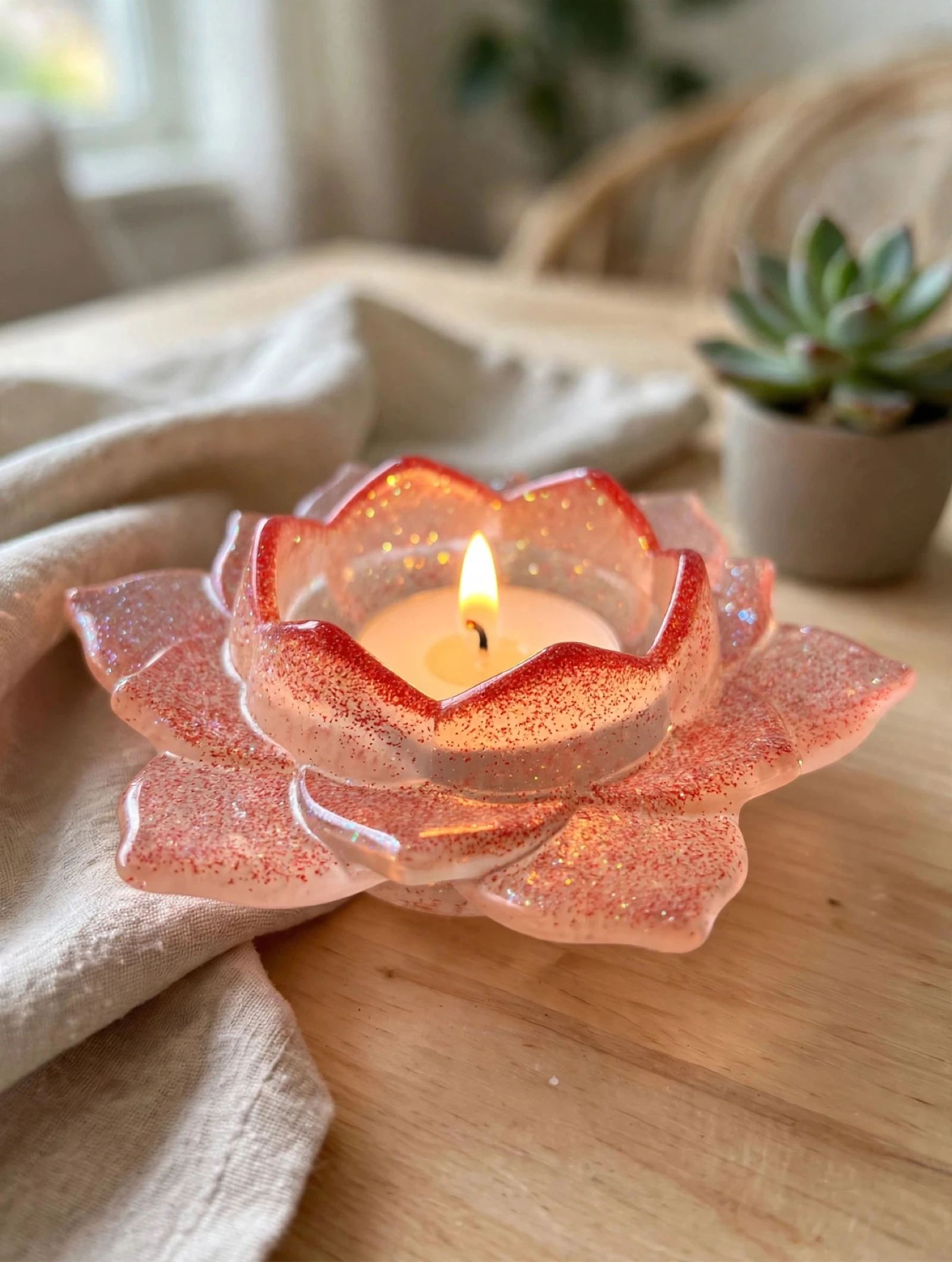 Bougeoir rose pailletée 